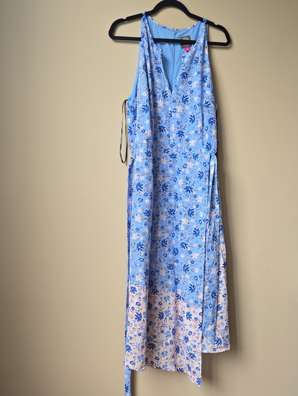 Vince Camuto Blue Floral Sleeveless Wrap Maxi Dress